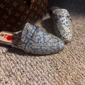 Sam Edelman Blue and Silver Mules